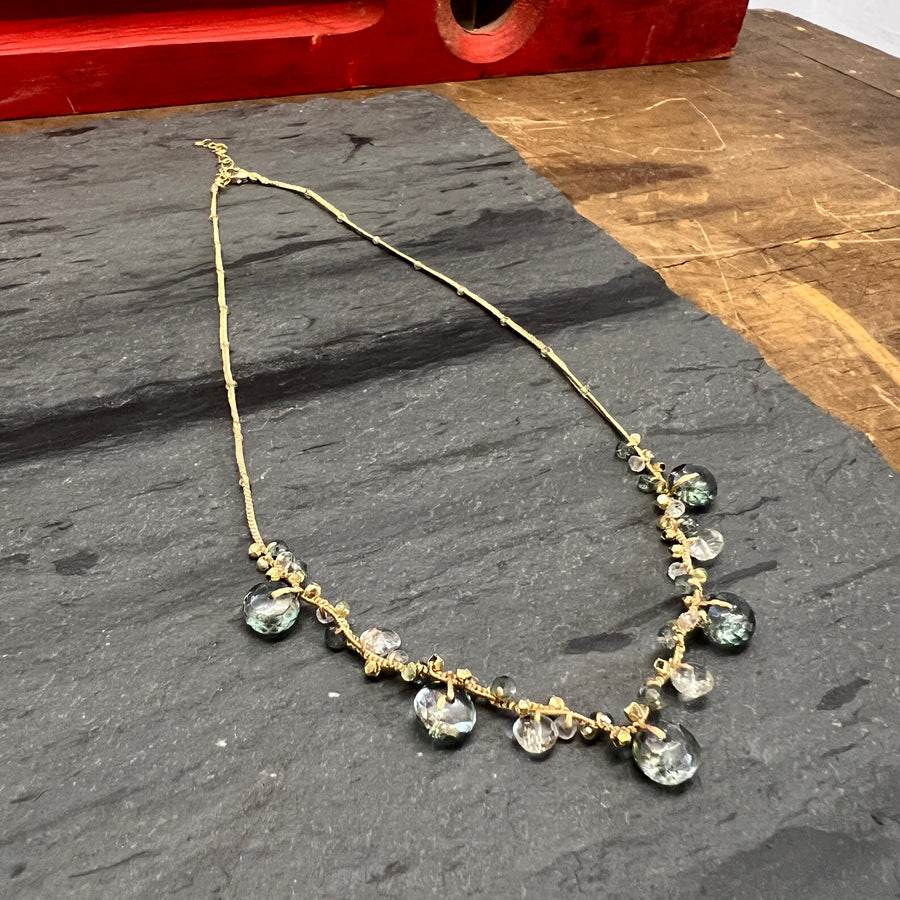 Mustard Silk, Green Amethyst and Pyrite Necklace