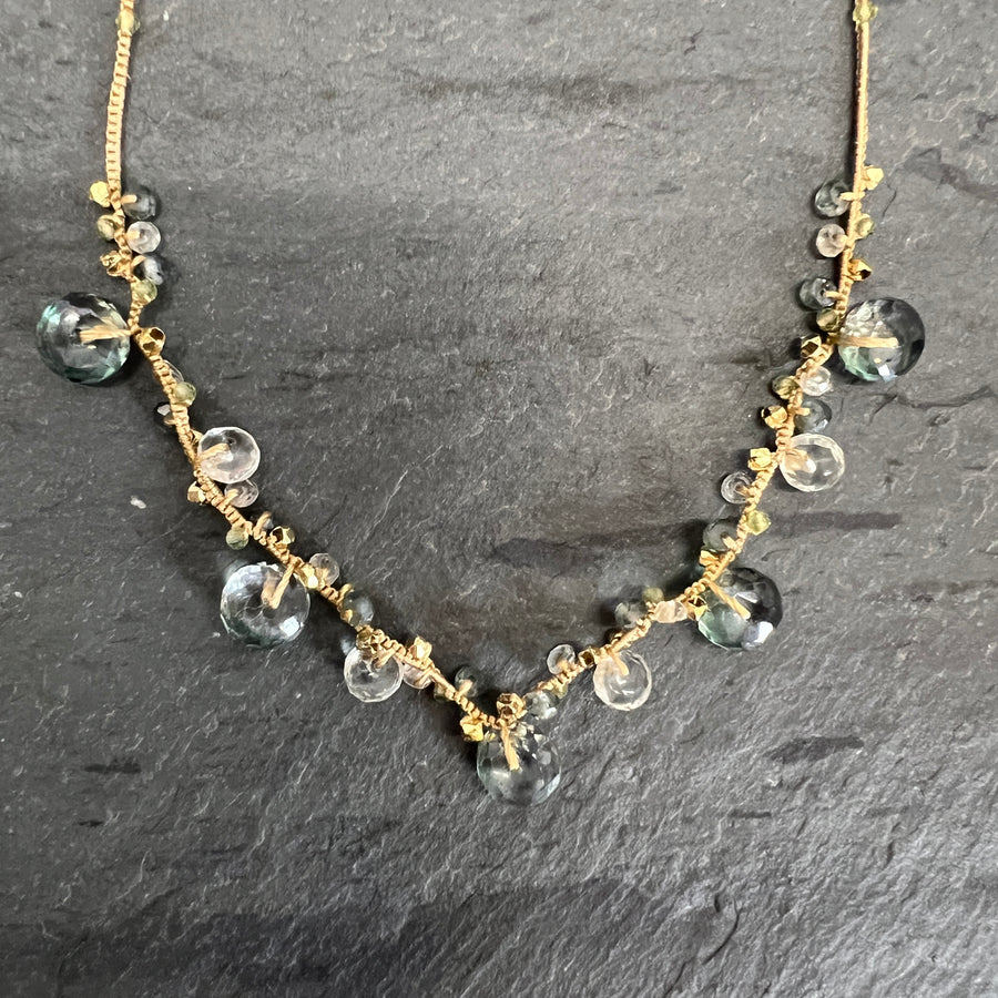 Mustard Silk, Green Amethyst and Pyrite Necklace