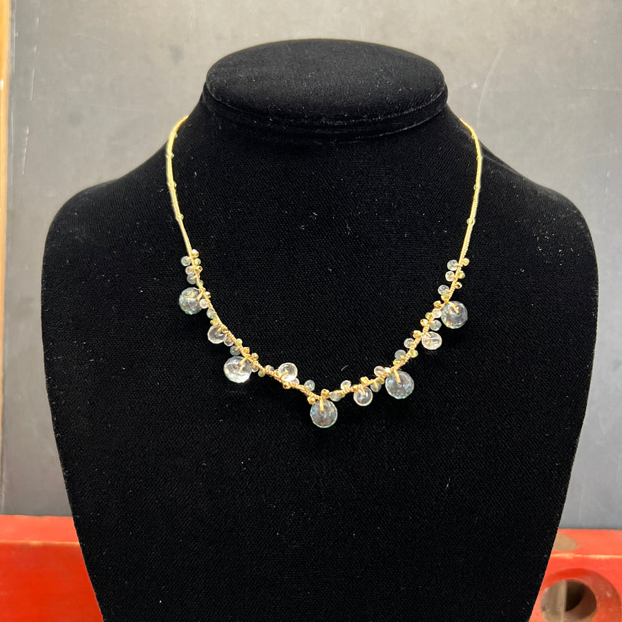 Mustard Silk, Green Amethyst and Pyrite Necklace