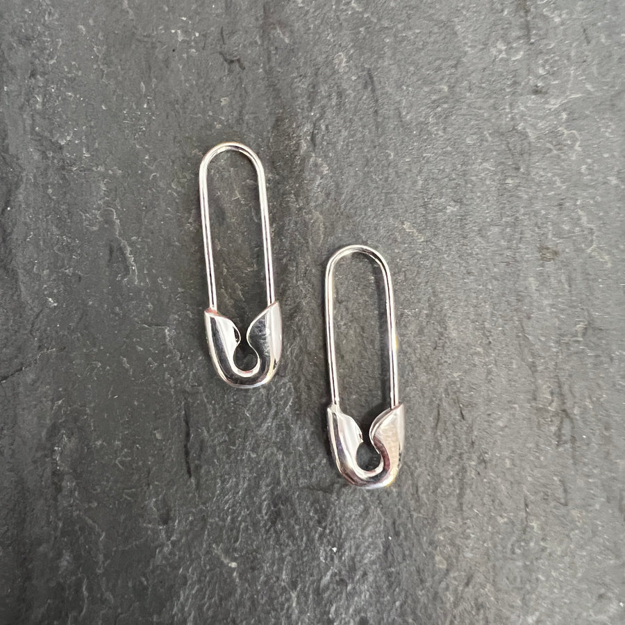 Silver Safety Pin Hoops