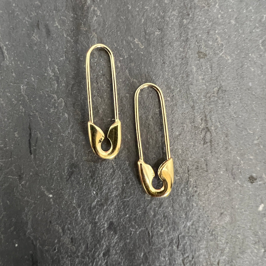 Golden Safety Pin Hoops