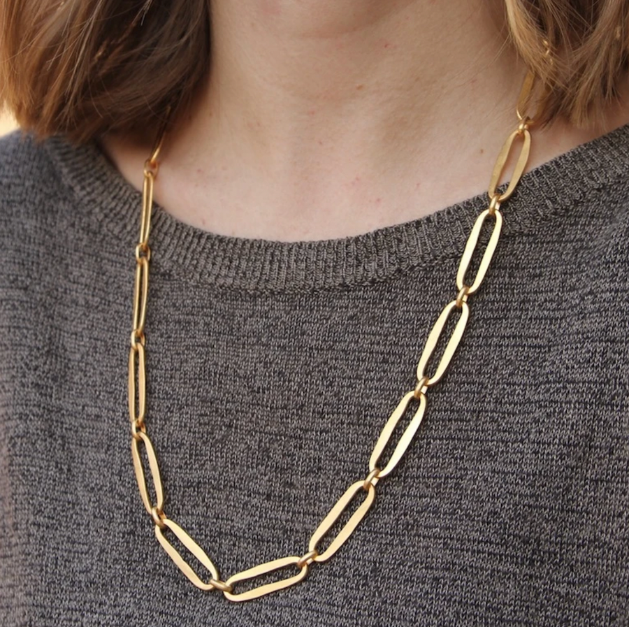 Chunky Hammered Oval Link Necklace