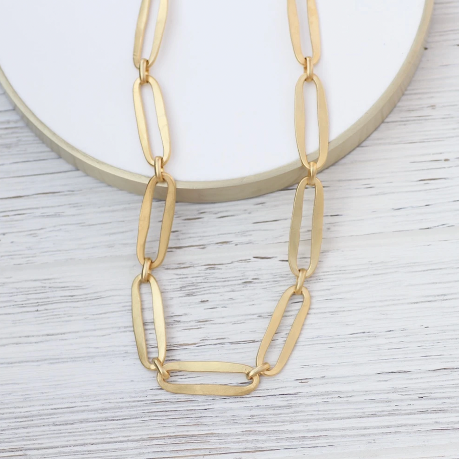 Chunky Hammered Oval Link Necklace